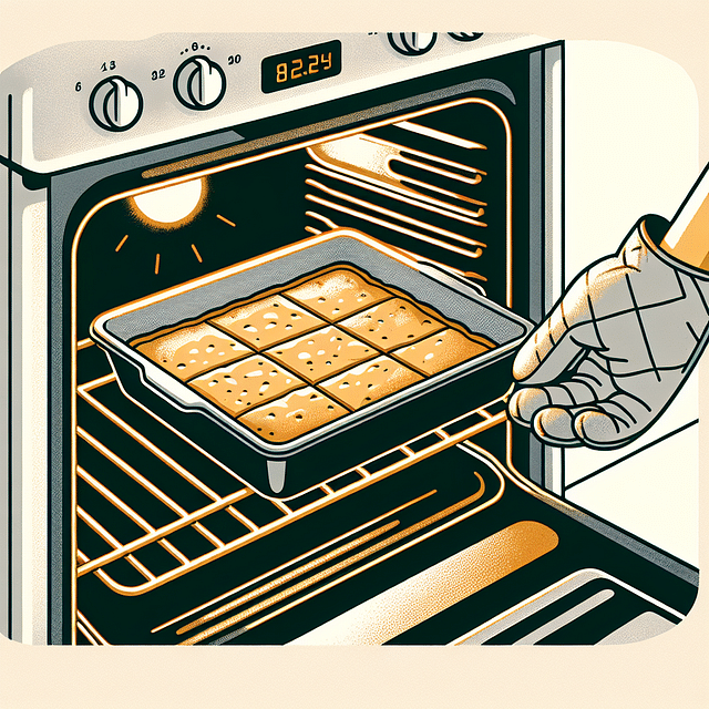 Blondie batter in a pan being placed into an oven