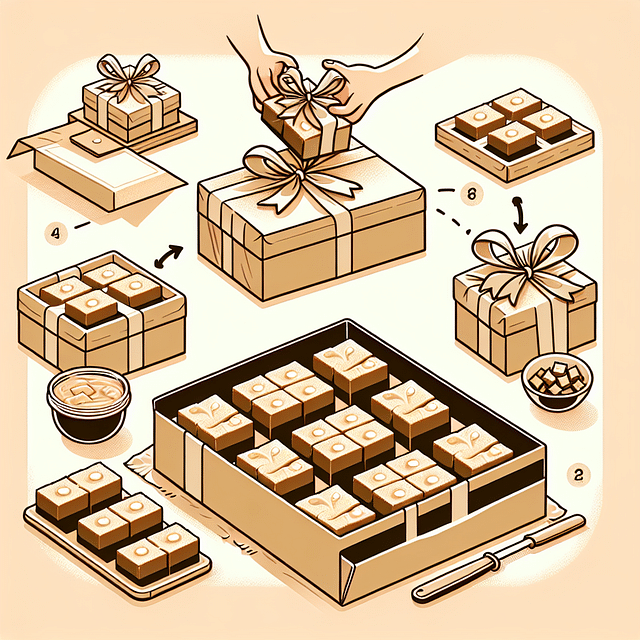 decorative boxes filled with blondie squares tied with a ribbon
