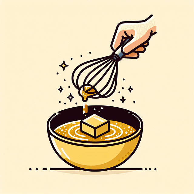 Melted butter being whisked with brown sugar in a bowl