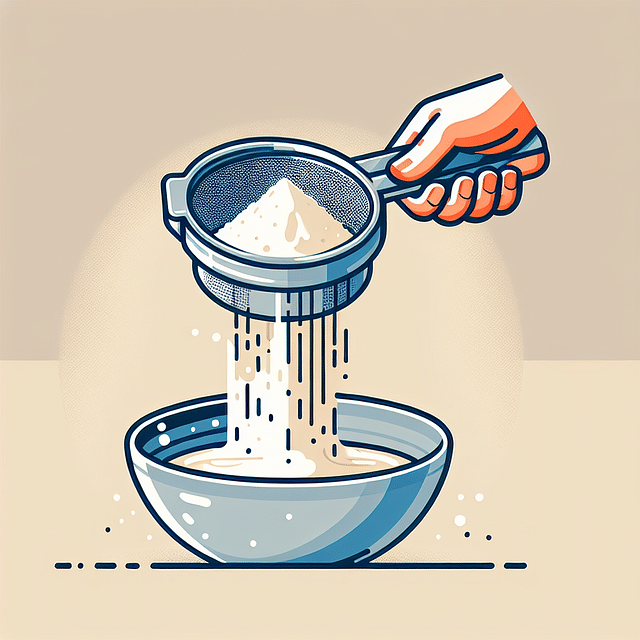 Flour mixture being sifted into a wet batter