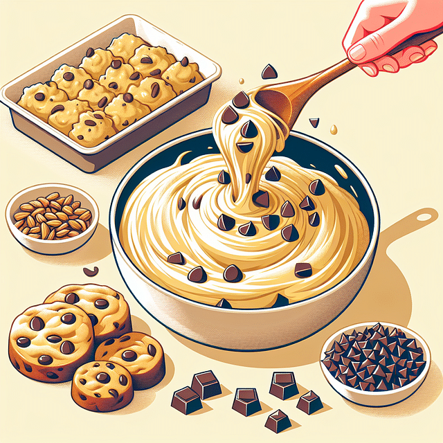 Chocolate chips and nuts being folded into blondie batter