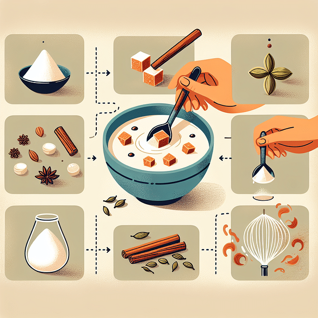 adding sugar and spices to Kheer