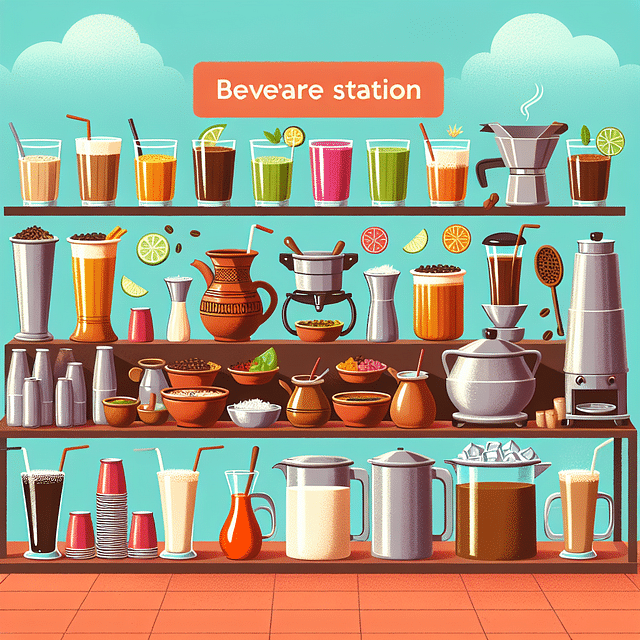 beverage station with Indian and Western drinks