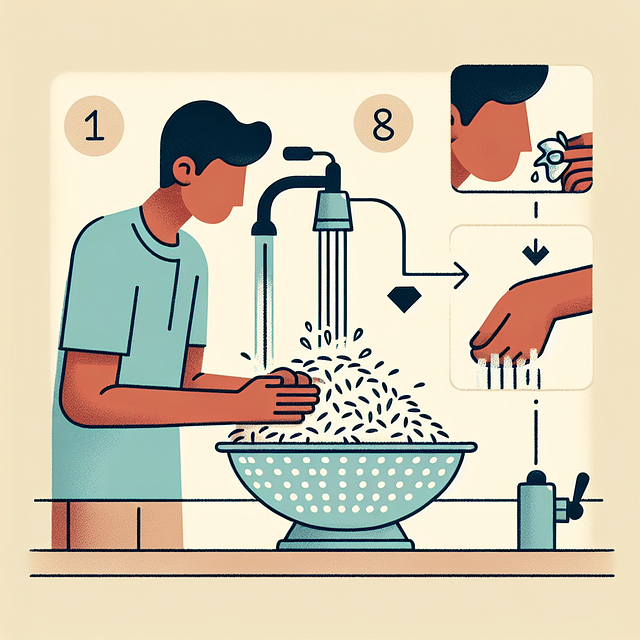 rinsing basmati rice under tap water