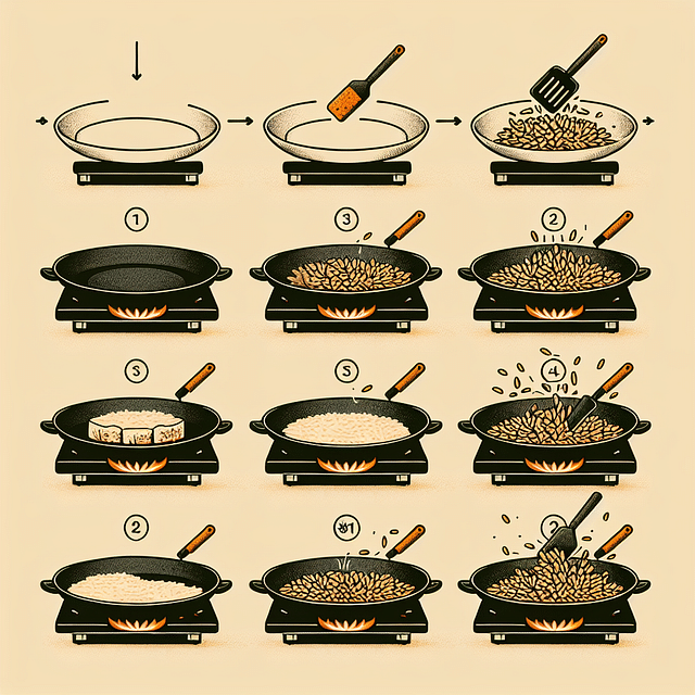 roasting poha in a pan