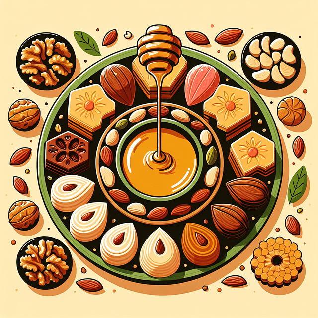 nutty dessert platter ready for drizzling honey