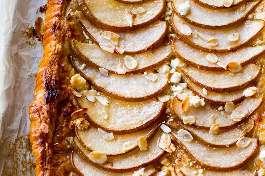 Pear almond puff pastry tart