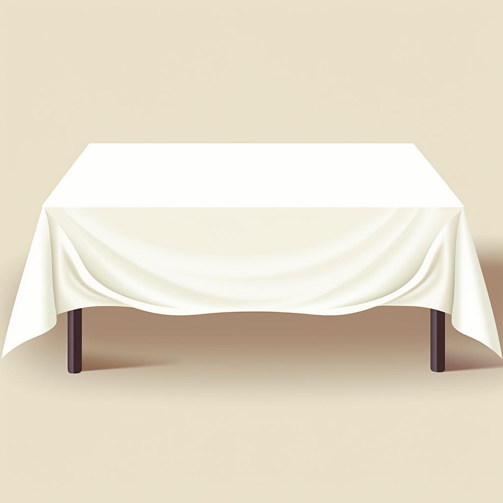 A white tablecloth laid neatly on a rectangular table