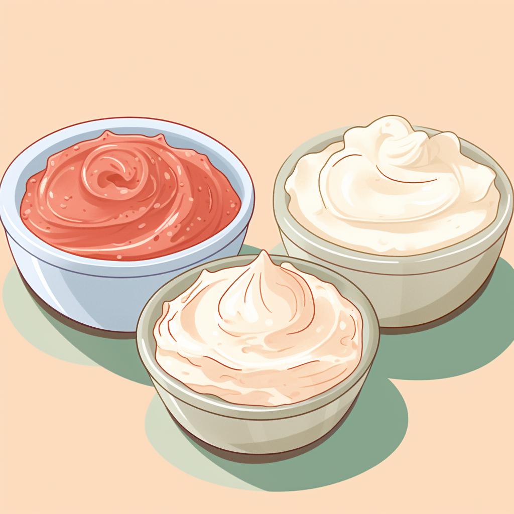 A selection of dessert dip bases like cream cheese, Greek yogurt, and whipped cream