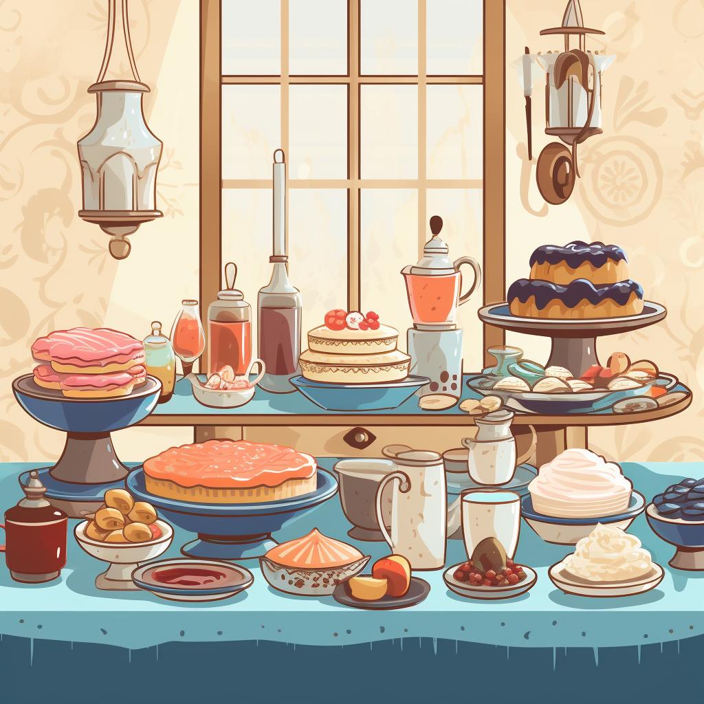 A beautifully set up dessert table with various cultural desserts