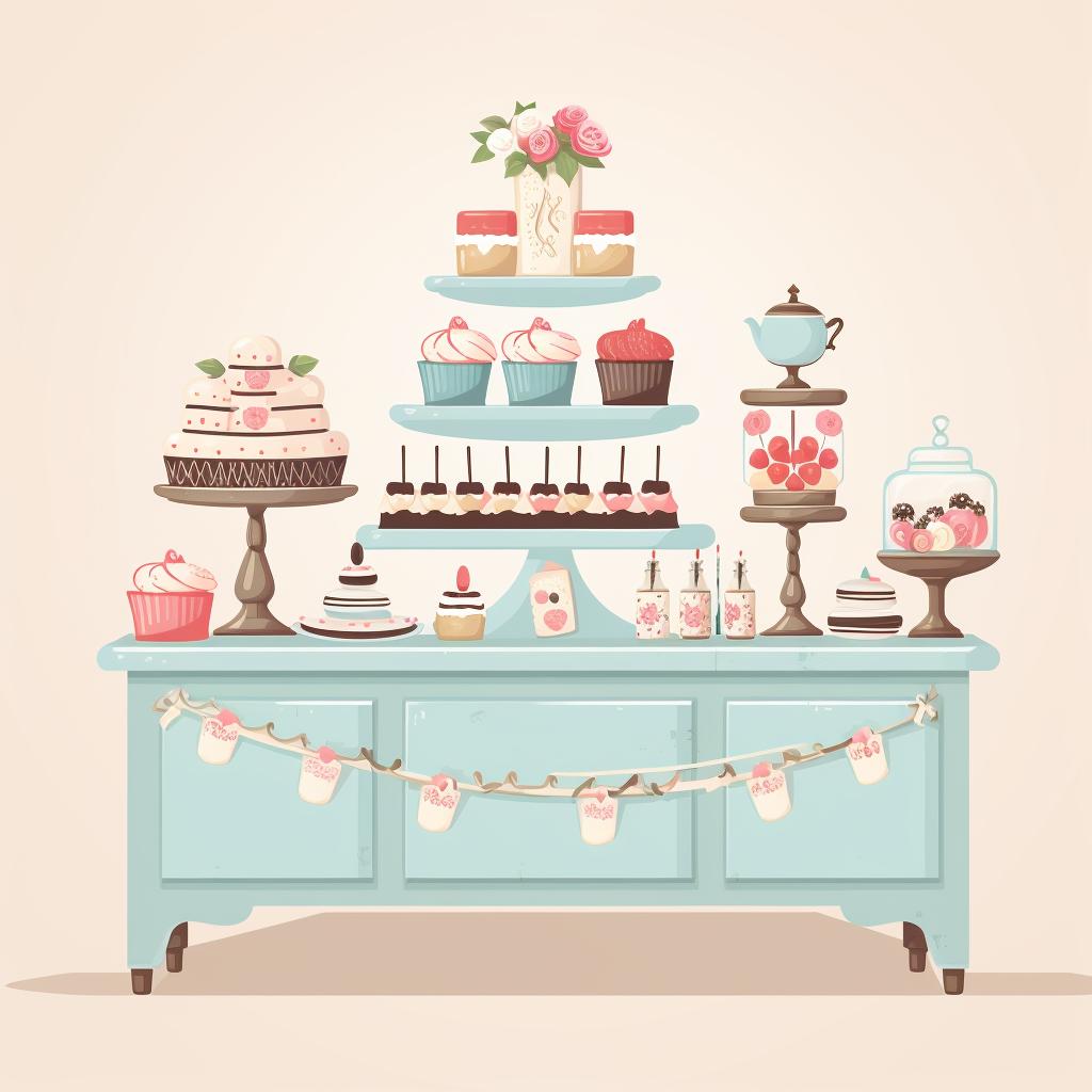 A completed dessert table with labels and decorations