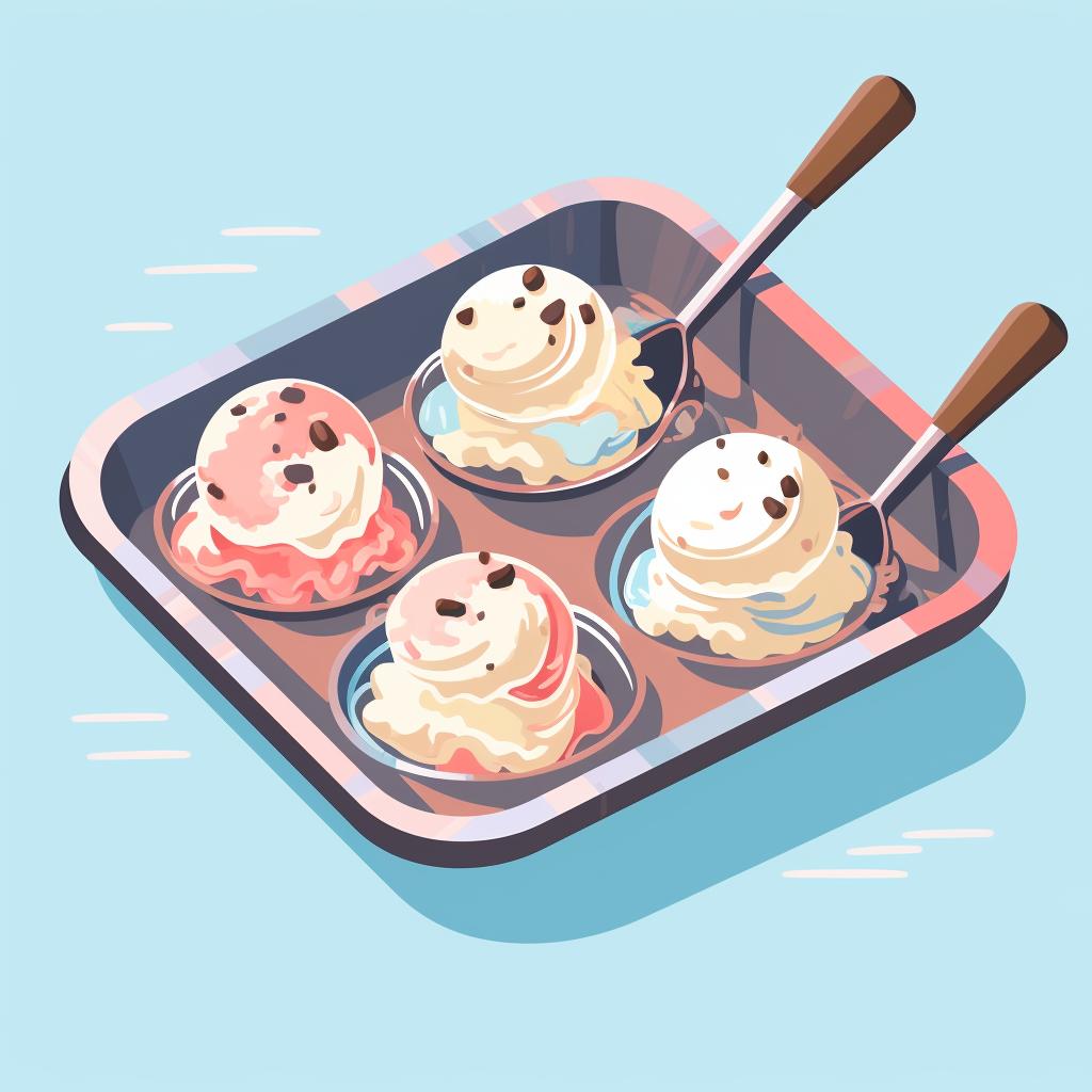Ice cream scoops on a baking sheet