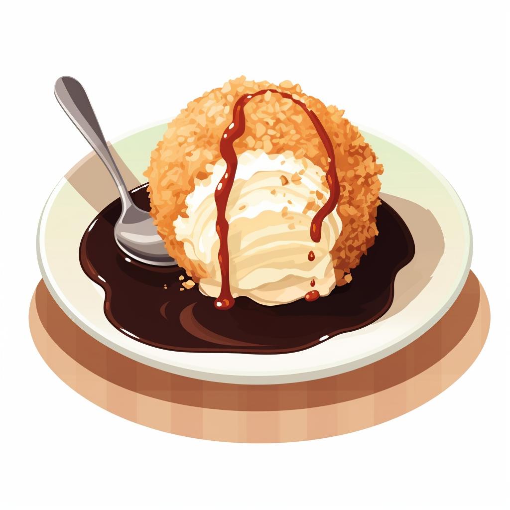 Fried ice cream served with honey, whipped cream, or chocolate sauce